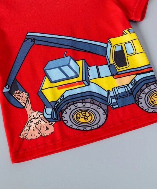 Excavator Digging Soil Graphic Tee (Red)