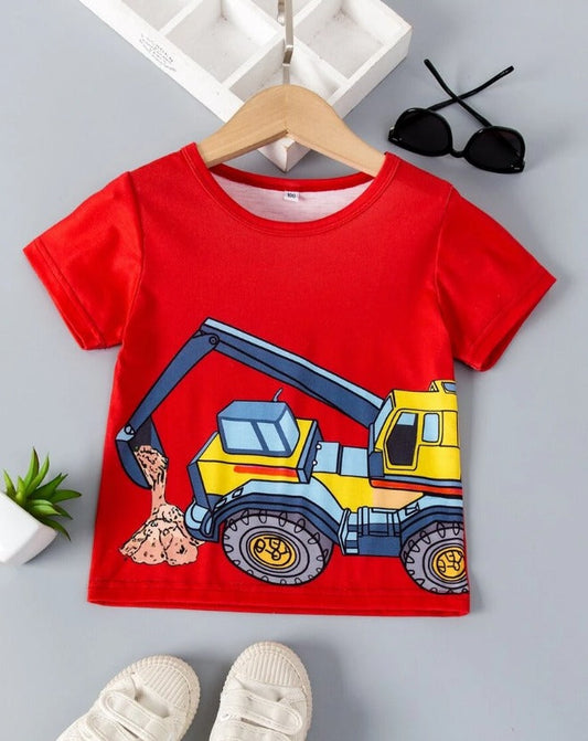 Excavator Digging Soil Graphic Tee (Red)