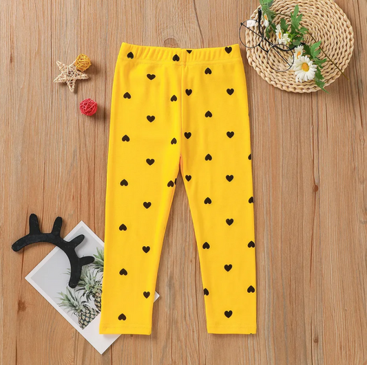 Hearts Printed Tights (Yellow)