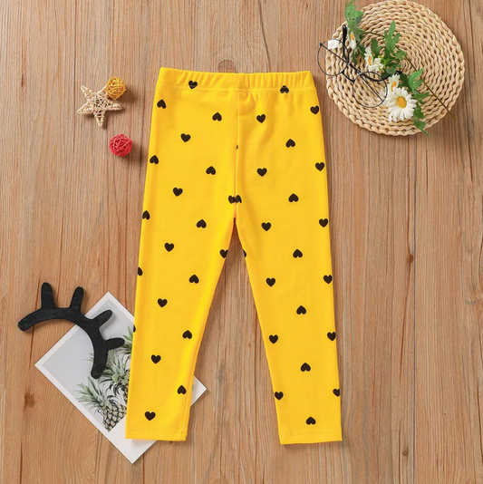 Hearts Printed Tights (Yellow)