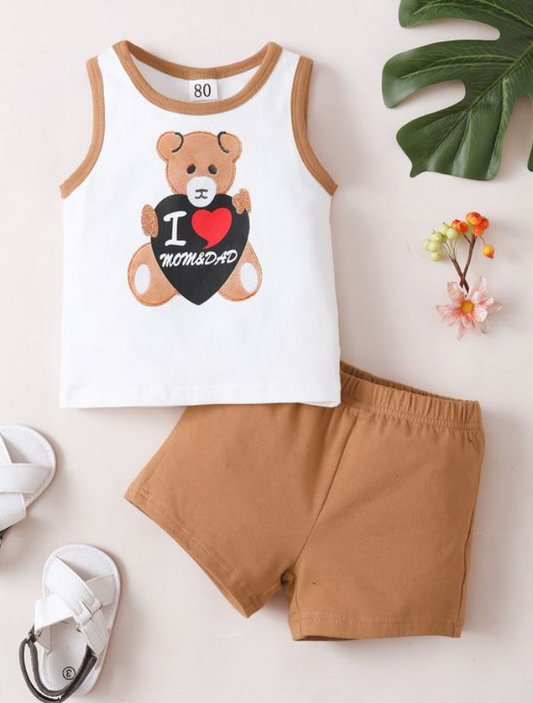 Love Mom And Dad Bear Graphic Tank Set
