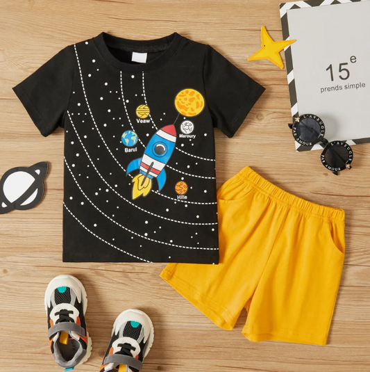 Rocket In Galaxy Graphic Set